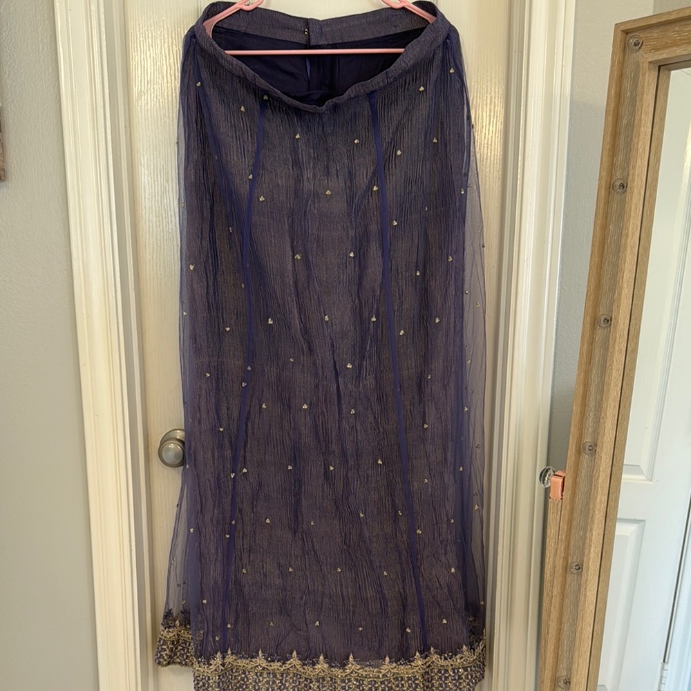 Purple A-Line Maxi Skirt with Sequin Embellishments